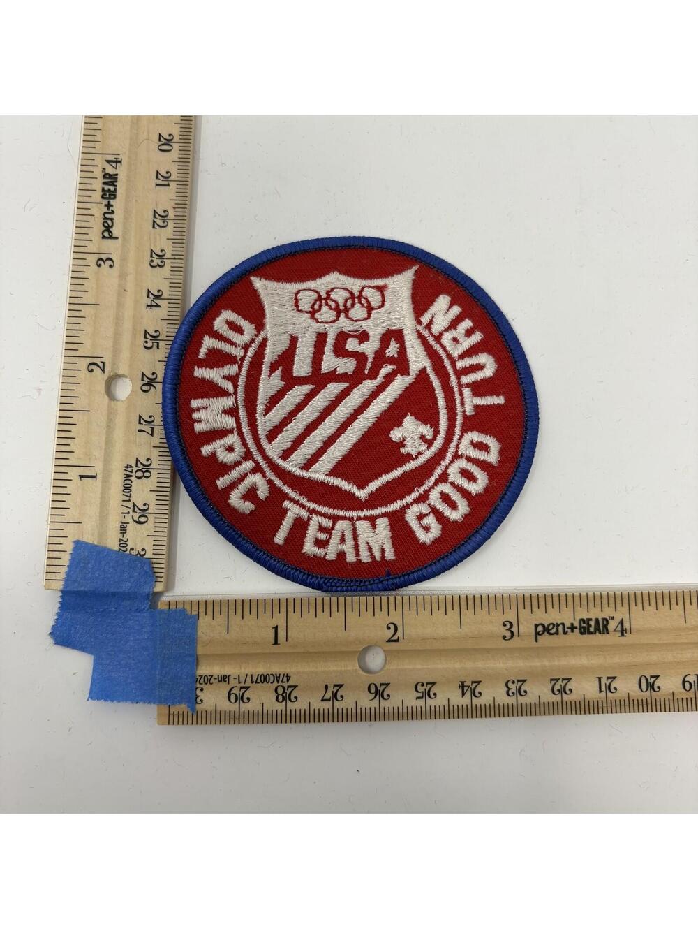 Vintage USA Olympic Team Good Turn Patch Red White Blue Embroidered Emblem